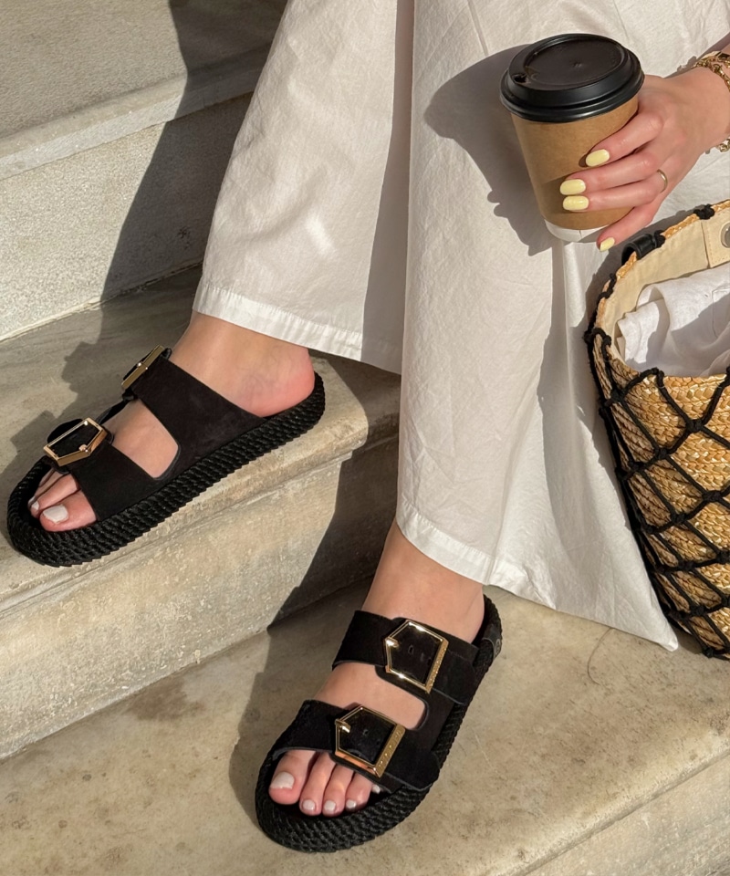 BOHONOMAD】シドニー/ブラック ベロアレザー/サンダル メンズ