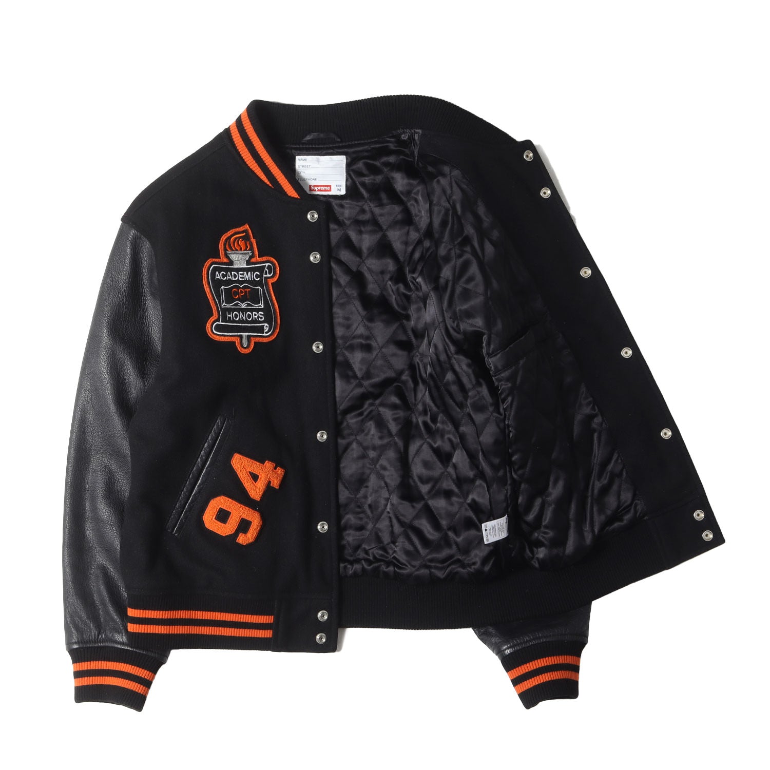 Supreme (シュプリーム) ワッペン付き 袖レザー バーシティジャケット