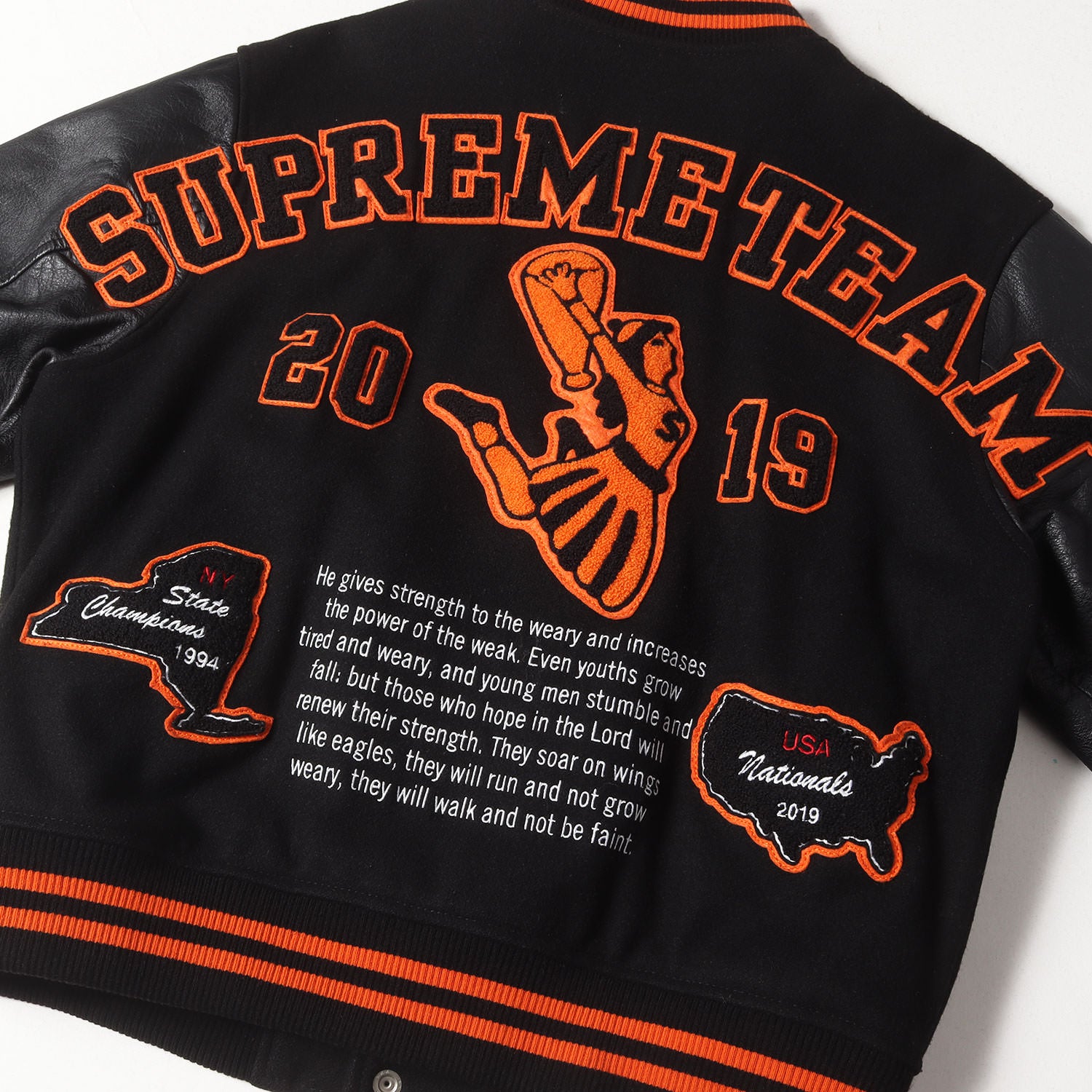 Supreme (シュプリーム) ワッペン付き 袖レザー バーシティジャケット