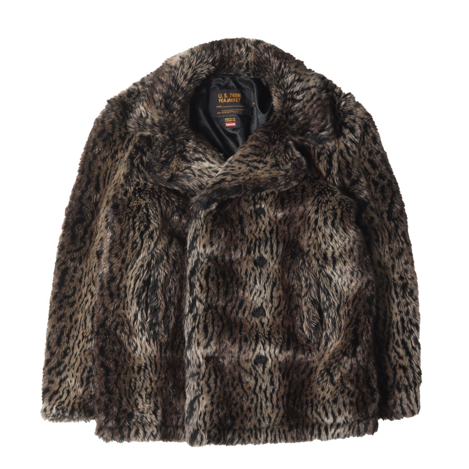 Supreme (シュプリーム) ×Schott レオパード柄 フェイクファー Pコート