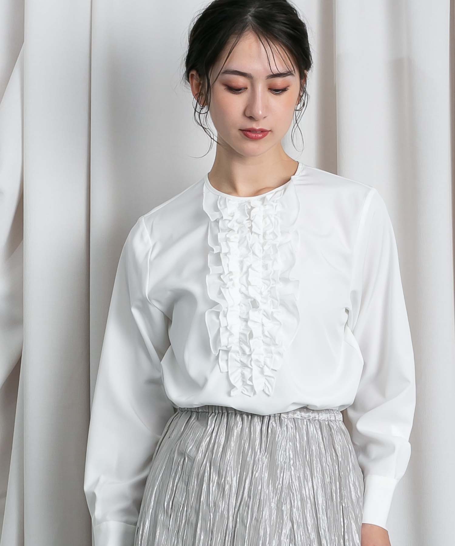 フロントタフタフリルブラウス シャツ・ブラウス RAW FUDGE