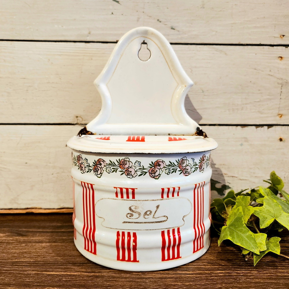 フランスアンティーク BB社 ホーローセル缶 レッドローズガーランド