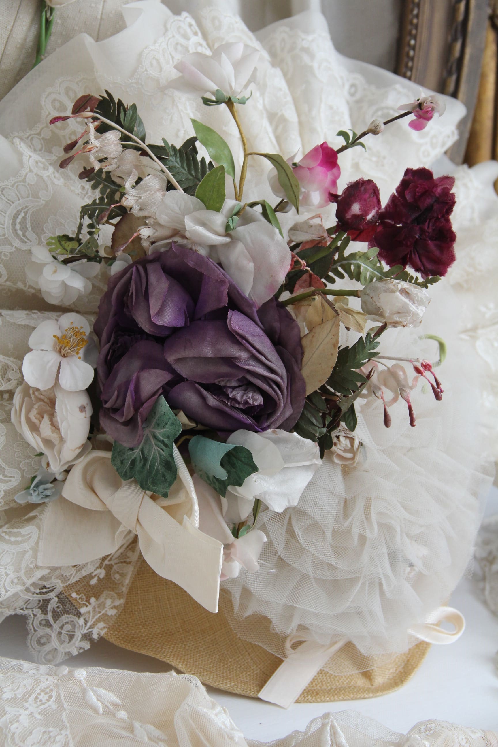 ベルエポック時代の布花ブーケ＆お帽子＆レース付け襟アレンジセット