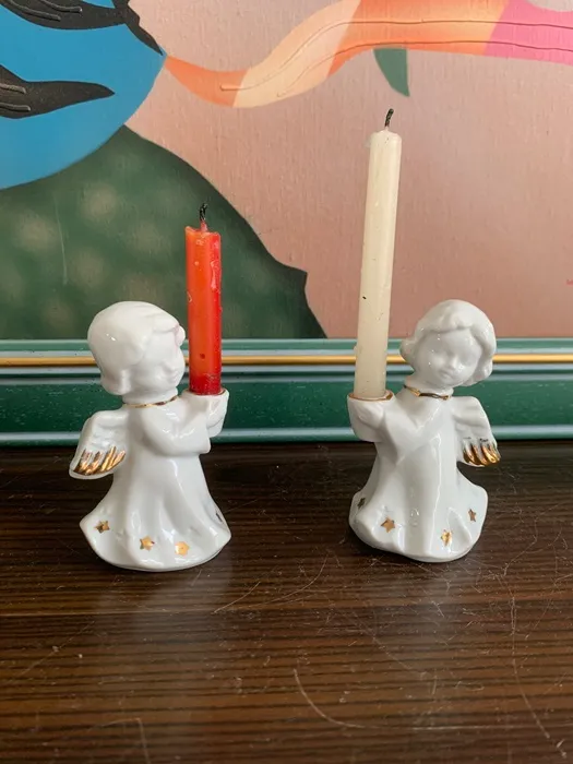 フランス 70s 天使 キャンドル ホルダー・スタンド 陶器 ホワイト