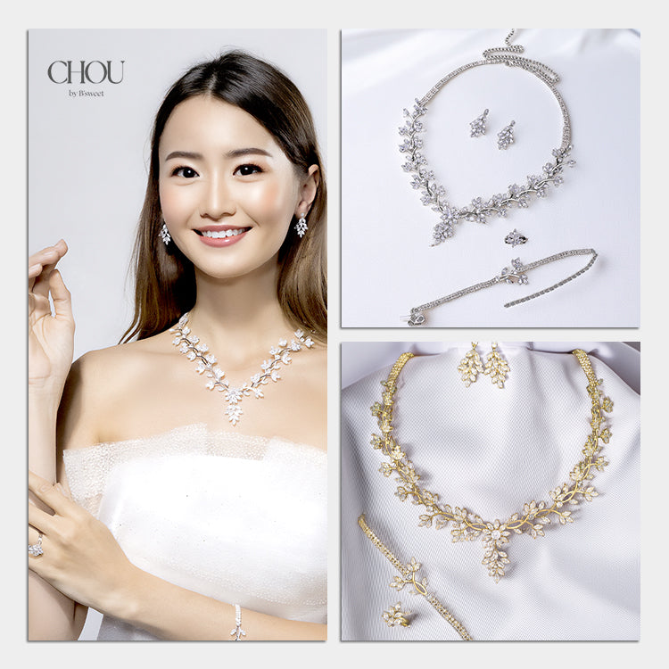 ac248mo】リーフビジュージュエリー（ピアス・ネックレス