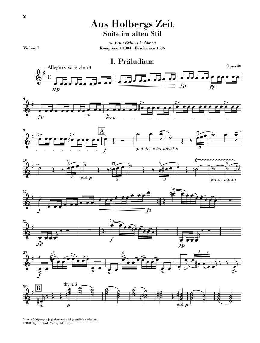 スコア／グリーグ：ホルベア組曲 Op.40（弦楽パート譜セット