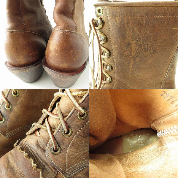 USA製 ジャスティン 編み上げ ブーツ 茶系 27.5cm レースアップ