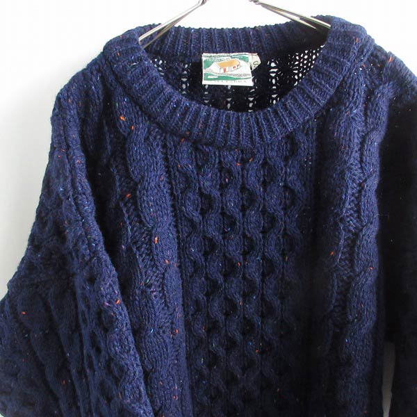 美品 アイルランド製 GAELTARRA フィッシャーマン セーター 紺系 M-L