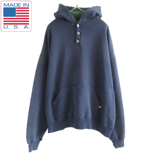 90s USA製 | ラッセル ヘンリーネック プルオーバーパーカー XXL 紺系