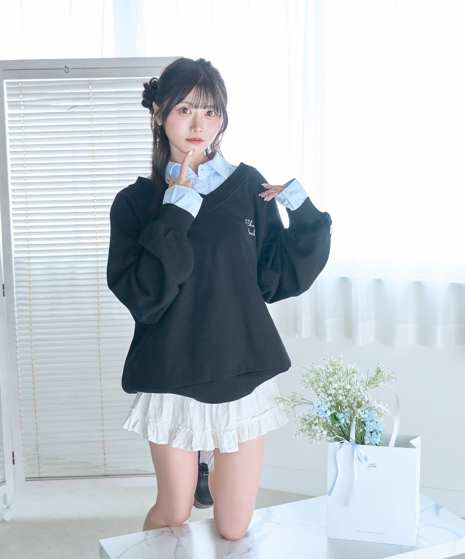 UNISEX 2way collar sweatshirt / BLACK – BUNNY APARTMENT