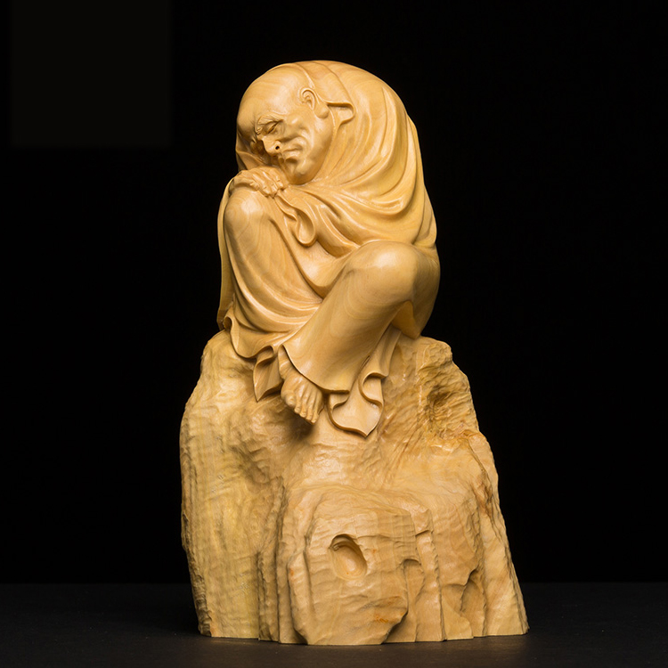 仏像専門店 仏像屋 / 天然ツゲ 黄楊 柘植 木彫り彫刻眠り羅漢像 阿羅漢像