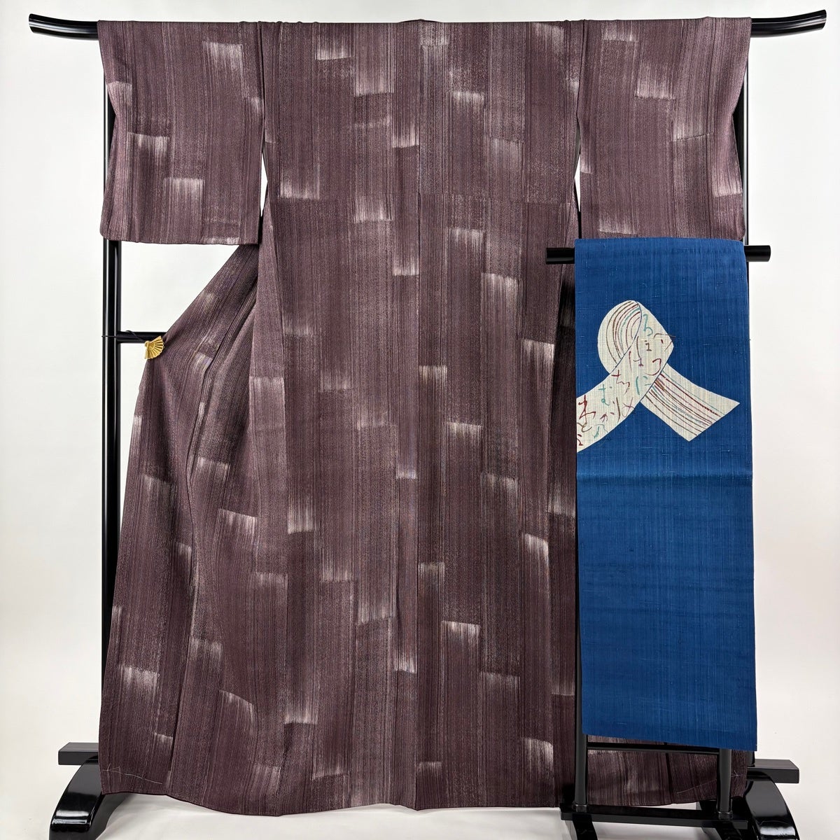 美品】 小紋 身丈167.5cm 裄丈68cm L 袷 名古屋帯セット 幾何学模様 茶