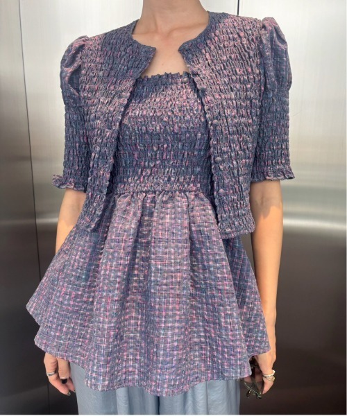 Ameri（アメリ）の「MEDI BUSTIER SET SHIRRING SHORT TOP（シャツ