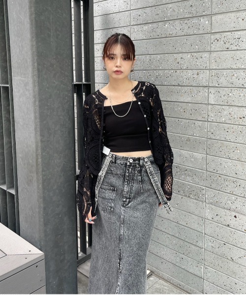 Ameri（アメリ）の「MEDI INDIAN 2WAY BIG LACE TOPS（Tシャツ