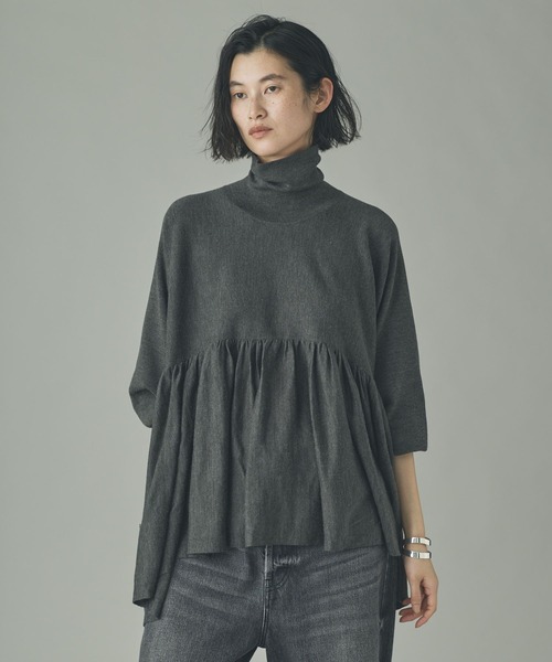 セール】Curensology(カレンソロジー)/ハイネックギャザーニットプル