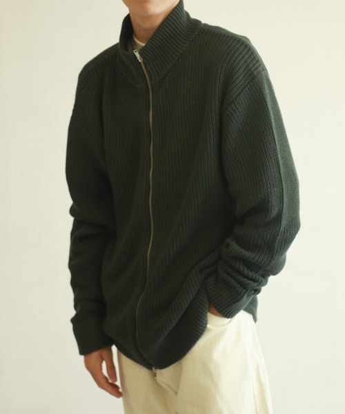 セール】長袖ダブルZIP ルーズサイズドライバーズニット（ニット
