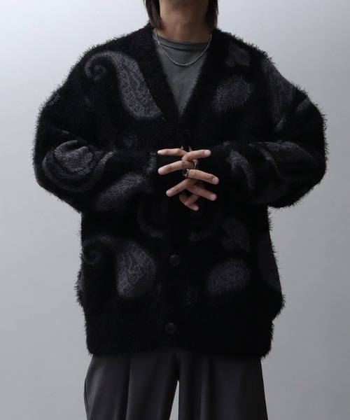 シャギー×モヘアタッチファー オーバーサイズ ニットカーディガン
