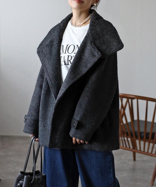 セール】シャギーミドル丈スタンドカラーコート（ステンカラーコート
