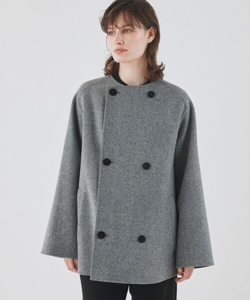 ウールダブルフェイス カラーレス ショートトレンチコート（ノーカラー