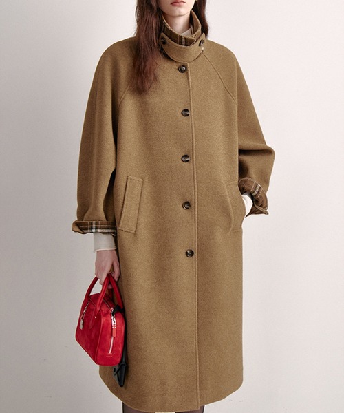 チェック柄 スタンドネック ステンカラーコート FD24W382【Fano