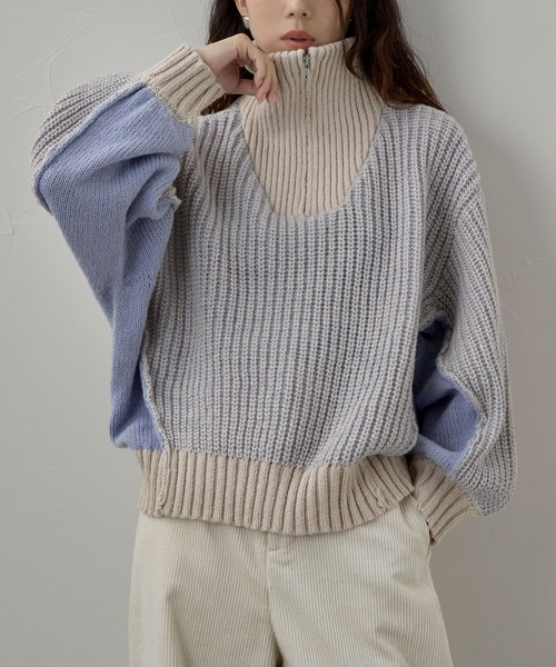 バイカラーハーフジップニット（ニット/セーター）｜etoll.（エトル