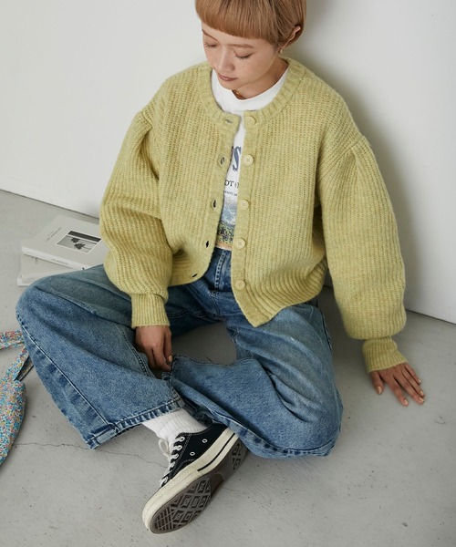 forksy.】モヘアタッチミックスニットショート丈ボリュームスリーブ