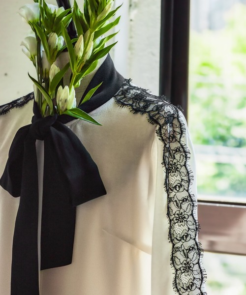 セール】◇レースコンビバイカラーリボンブラウス（シャツ/ブラウス