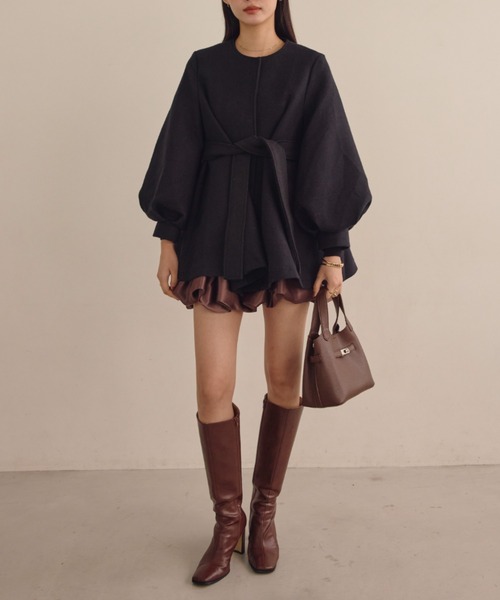 バルーンスリーブフレアコート（ノーカラージャケット）｜ACYM