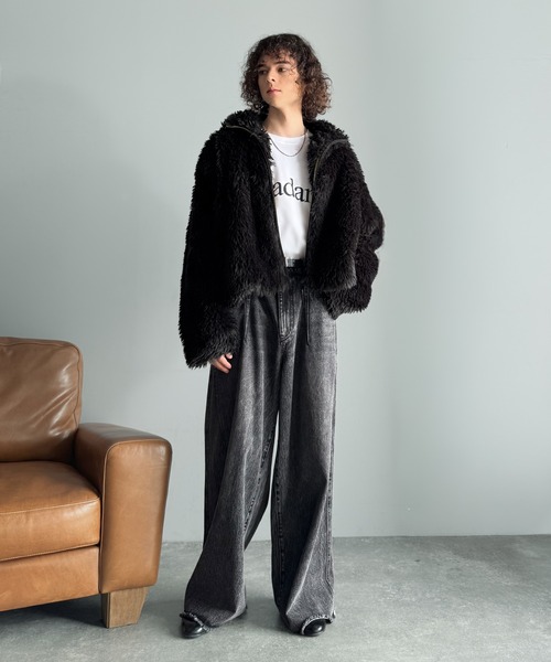 セール】シャギーファーショート裏配色ショートジャケット／Shaggy