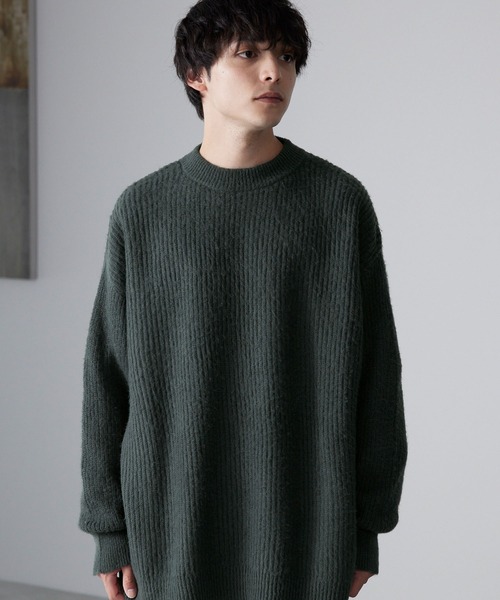 モヘアライクシャギービッグシルエットクルーネックプルオーバーニット
