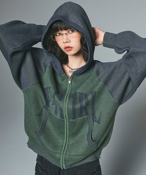 LOGO JACQUARD ZIP UP KNIT HOODIE（ニット/セーター）｜X-girl