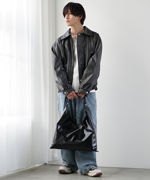 MinoriTY】シンセティッククラシックPUレザービッグブルゾン ショート