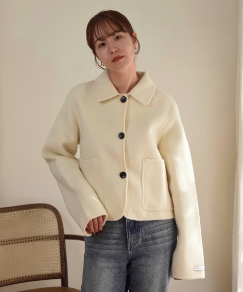 セール】handmade stitch accent short coat / ハンドメイドステッチ