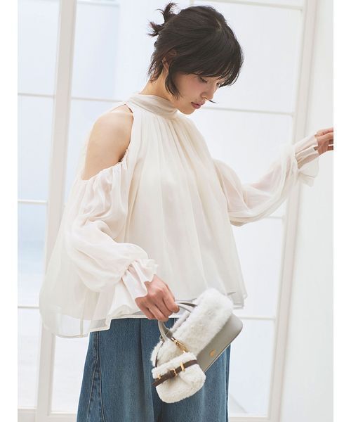 セール】【WEB限定カラー】ドレープボウタイシフォンブラウス（シャツ