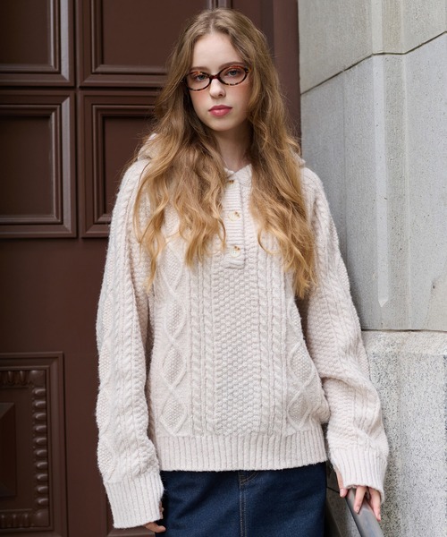 PHERROW'S ケーブルニットセーター L ベージュ PHERROW'S フェローズ