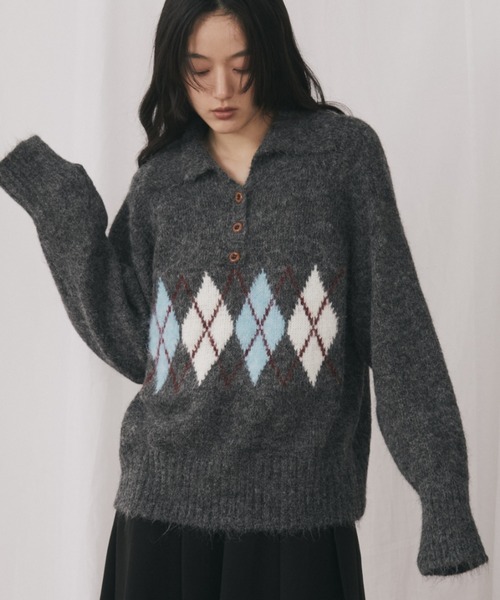 アーガイルニットポロ（ニット/セーター）｜MERLOT（メルロー）の