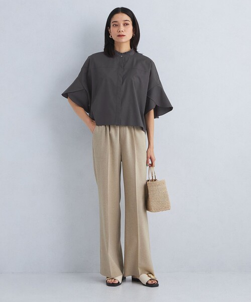 セール】フレアスリーブ クロップド シャツ -マシンウォッシャブル・UV