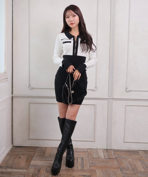 LIPSERVICE（リップサービス）の「フロントZIPバイカラーニット