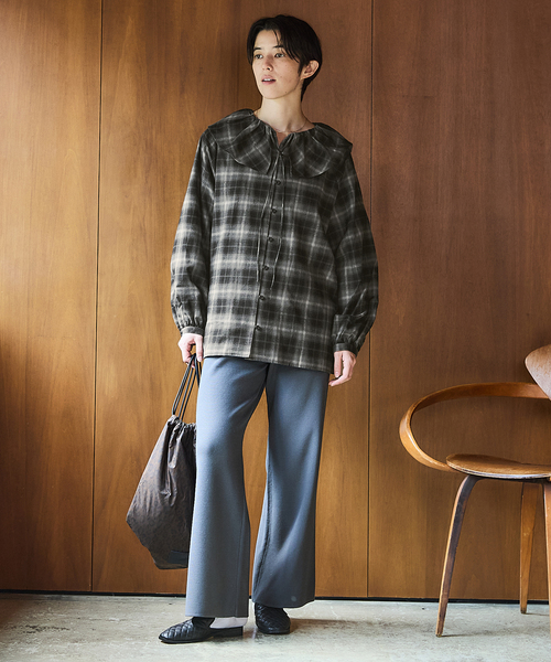 セール】《追加2》BLACK フリルチェックブラウス（シャツ/ブラウス