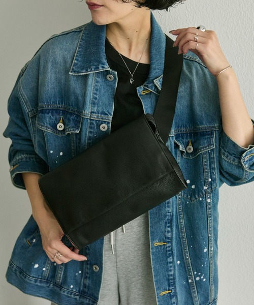 セール】《本革/470g》ワイドテープショルダーバッグ/ボディバッグ