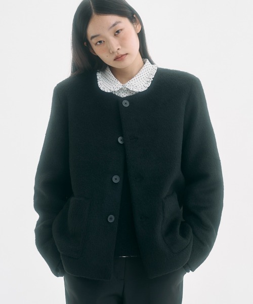 セール】no collar wool shaggy jacket / ノーカラーウールシャギー