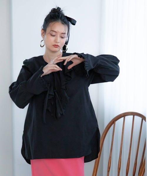 セール】襟取り外し可能2WAYフリルブラウス（シャツ/ブラウス