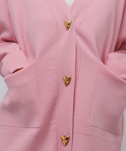 サステナブル】ハートボタンミドルカーディガン（カーディガン/ボレロ