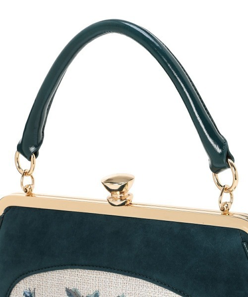 フレームローズ刺繍クロップドがま口バッグ/fint フィント