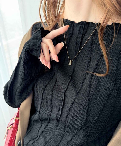 セール】上品大人フェミニン。前後2wayフリンジジャガードメロウ