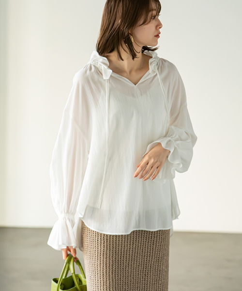 Noble（ノーブル）の「《追加》2WAYストリングスラッフルLSブラウス