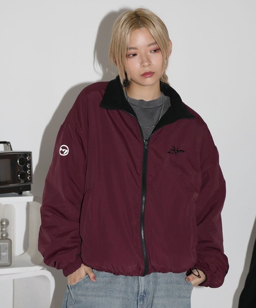 セール】ナイロン フリース リバーシブルドローコードスタンドネック