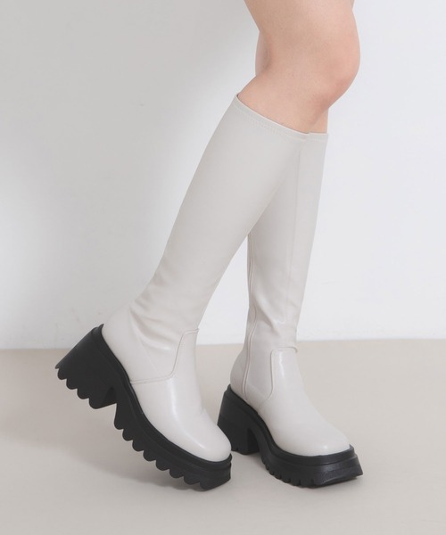 セール】厚底ストレッチロングブーツ 【大きいサイズ有】（ブーツ
