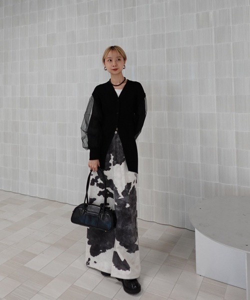 セール】SHEER SLEEVE WAVE KNIT CARDIGAN（カーディガン/ボレロ