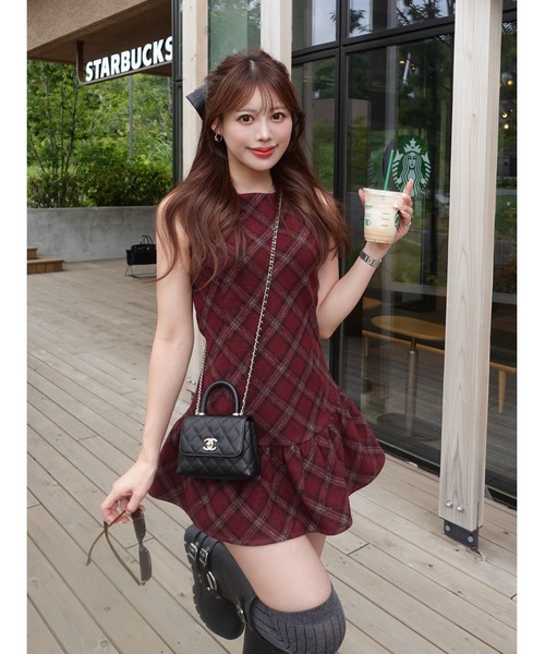 セール】タータンチェックノースリミニワンピース（ワンピース